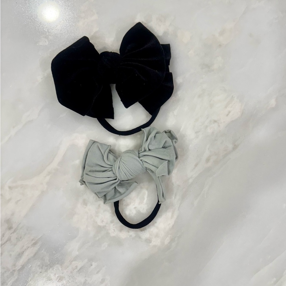 Stylish Black Velvet and Gray Baby Bling Hair Bows for Baby or Toddler